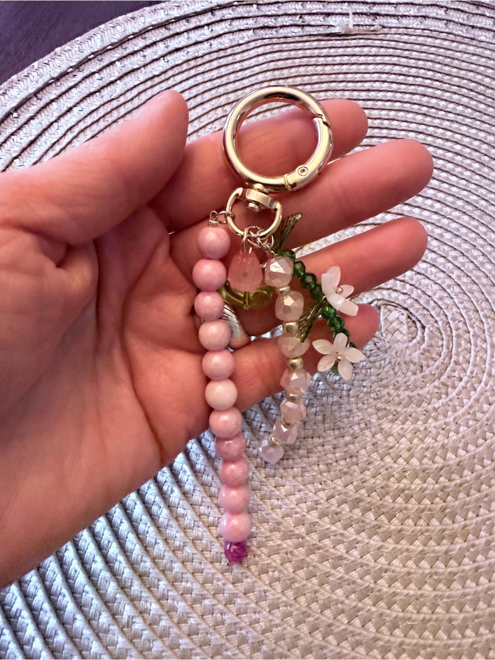 Floral Pink Beaded Keychain/Purse Charm New Handmade - Women Accessories